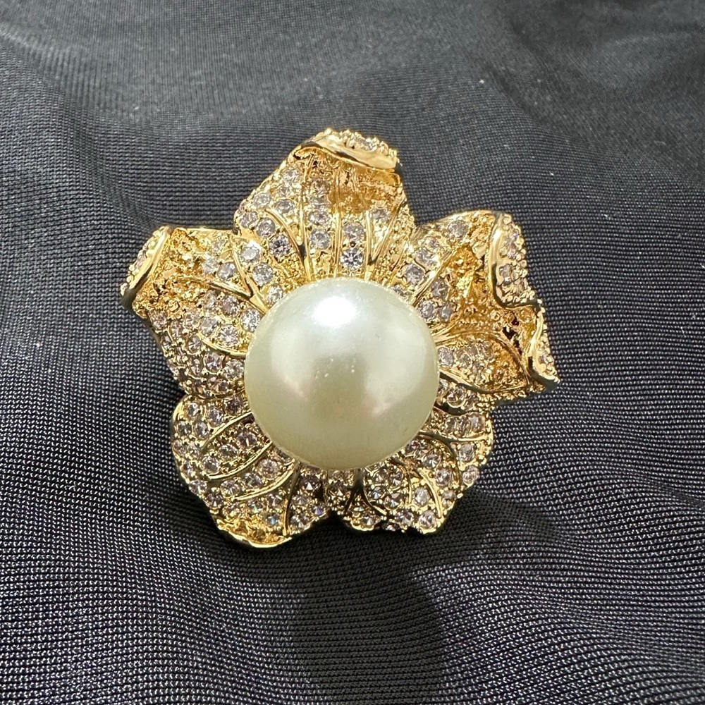 Gold-Tone Faux Pearl/Rhinestone Statement Ring